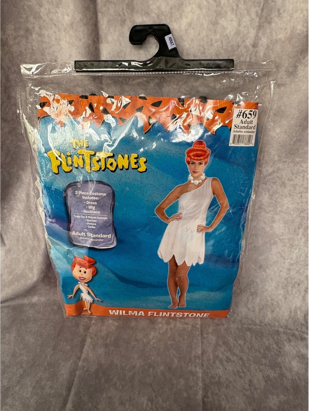Wilma Flintstone Adult Standard 3 Piece Costume Dress Wig Necklace